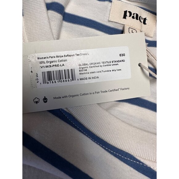 Pact Soft Spun Tee Shirt Dress Large Paris Stripe Coastal Beach Resort Boho - Picture 4 of 8